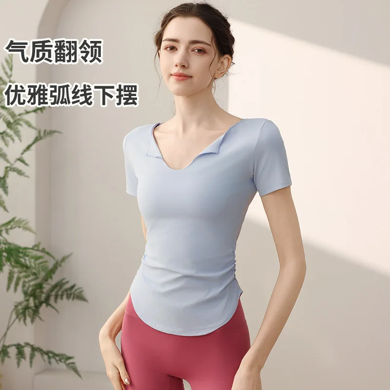 Sports T-shirt short sleeved yoga 2025 summer fitness suit breathable pure desire wind slimming and slimming running