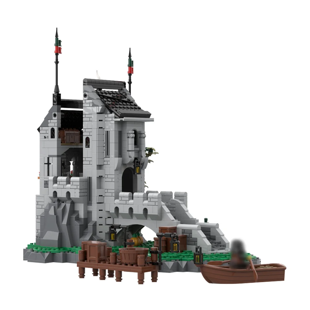 MOC 中世建築ウルフパック時計塔ビルディングブロックモデルウルフパック城レンガ組み立ておもちゃ子供のギフト