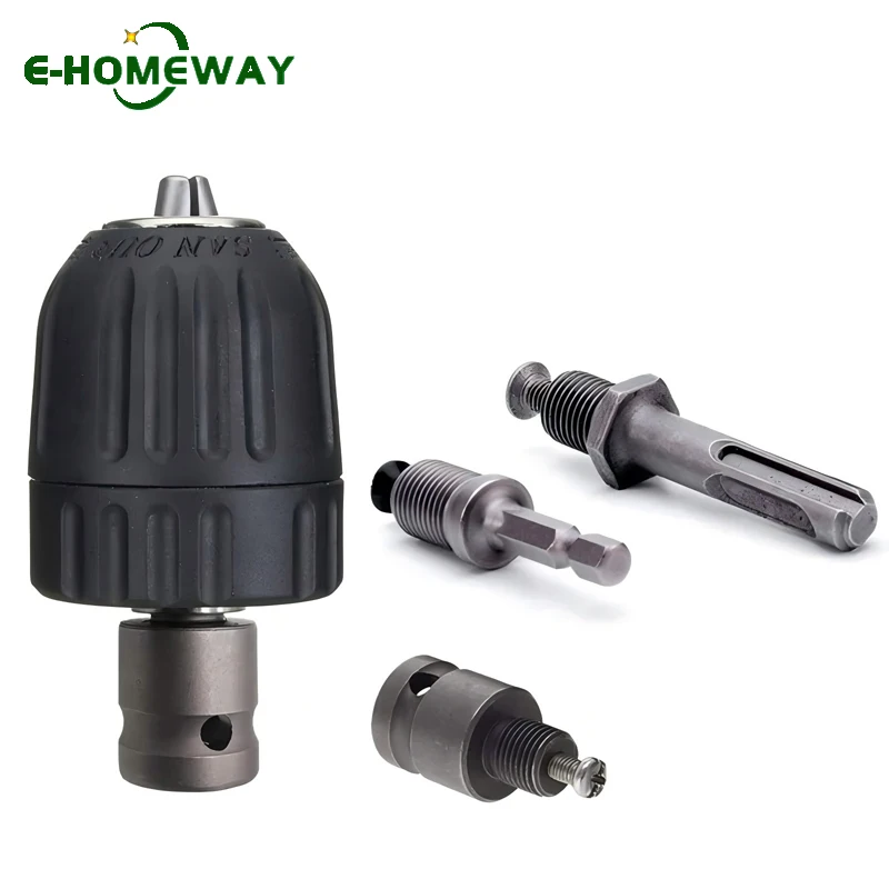 

0.8-10mm Keyless Drill Chuck 3/8"- 24UNF Thread SDS-Plus 1/4" Hex Socket Square Quick Change Adapter Impact Hammer Wrench Driver