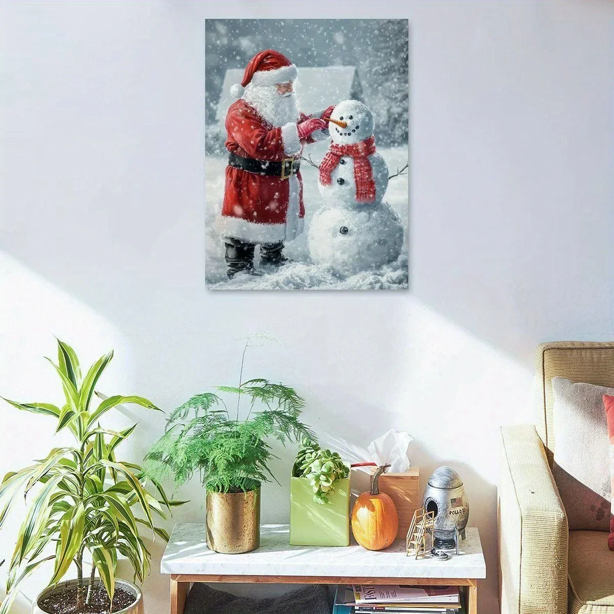 1PC Christmas Snow Poster Father Christmas and Snowman Canvas Wall Decoration Applicable Living Room Dining Room Framed