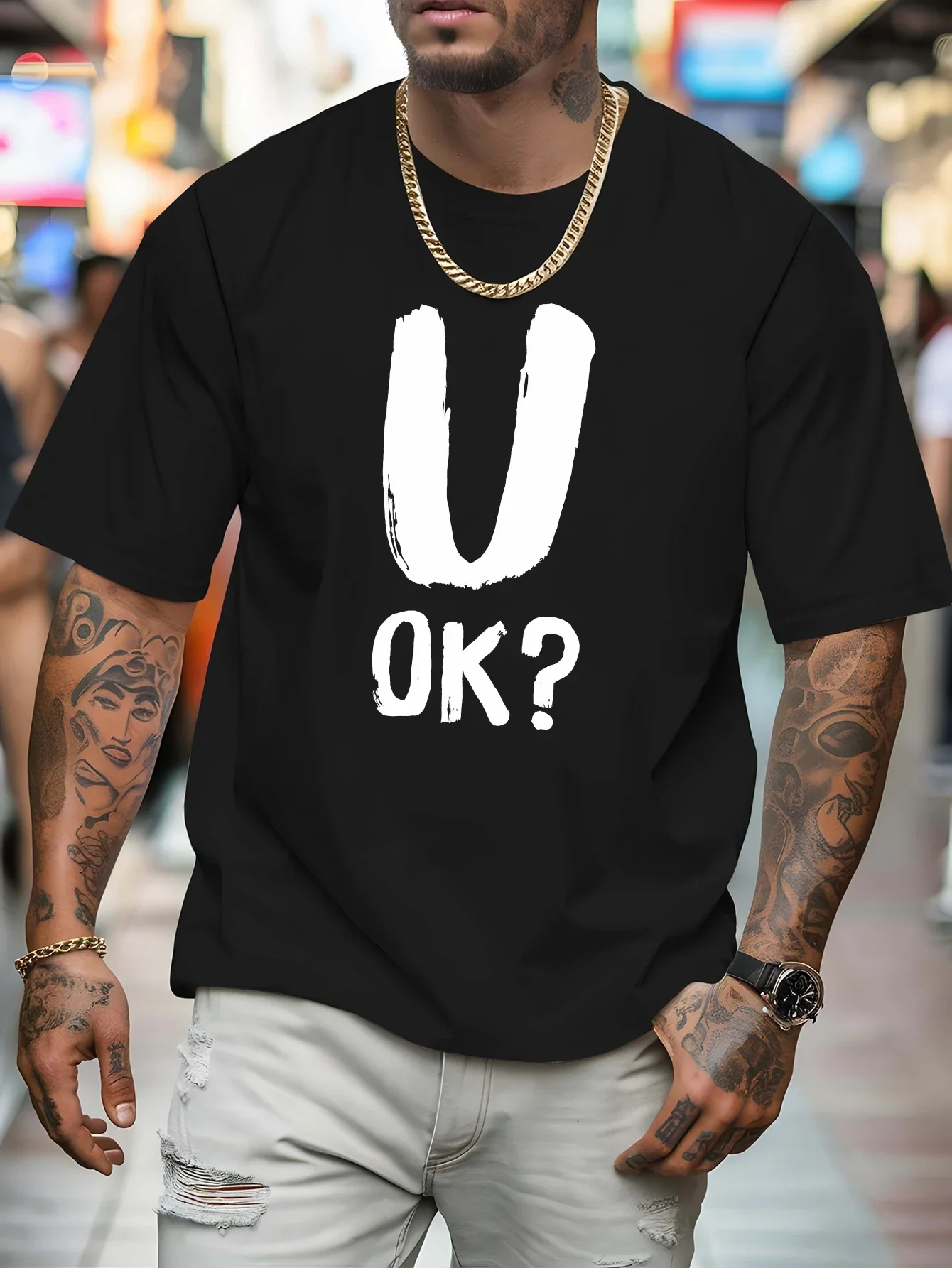 U OK Slogan Print Men Women Kids T Shirt Trendy Brush Letter Streetwear Short Sleeve Crew Neck Cotton Tee Urban Casual Daily Top
