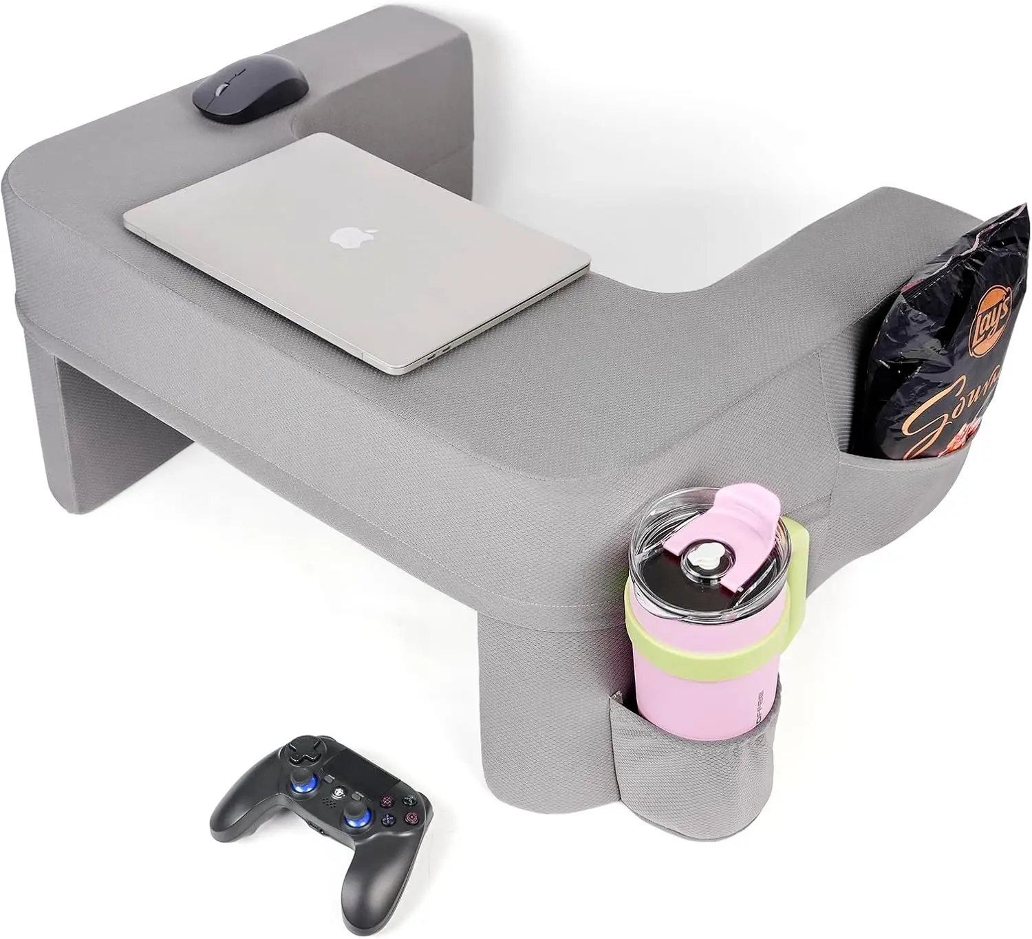 

Soft Lap Desk Pillow with Cup Holder for Laptop Gaming Reading Bed Couch Car Large Gray