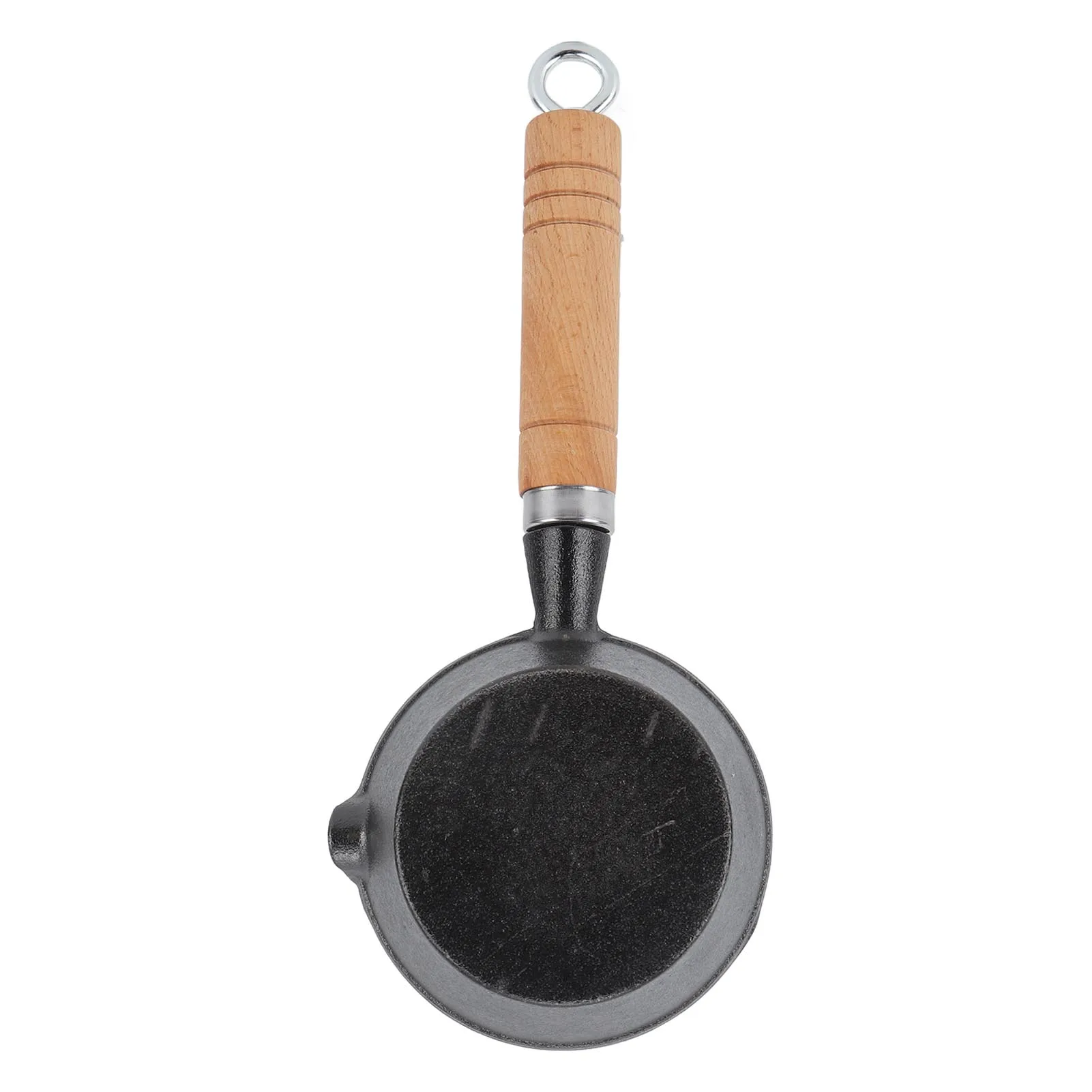 11cm/13cmx5cm Mini Egg Frying Pan Cast Iron Solid Wood Handle Mini Pre Seasoned Skillet Pan for Indoor Outdoor Cooking