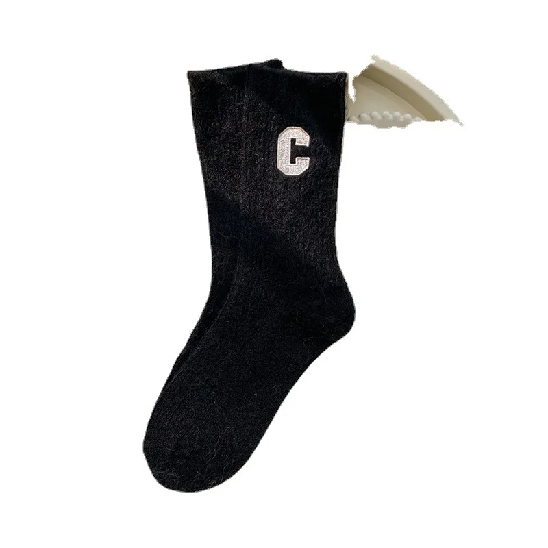 Chaussettes courtes en maille respirante pour femmes, 1 paire, tube en coton, avec lettre C imprimée, pour le cyclisme