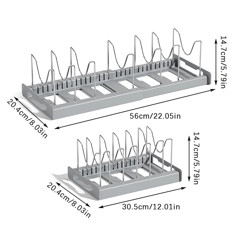 Pot Storage Rack Expandable Pan Shelf Organizer Pot Organizer For Baking Frying Rack With 7 Adjustable Compartments