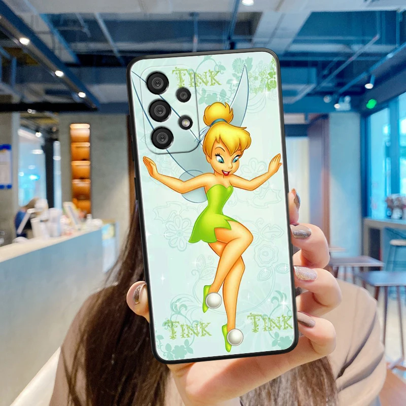 Disney Tinker Bell Princess For Samsung A55 A35 A25 A15 A14 A73 A53 A13 A05S A03S A02S A71 A52 A32 Black Soft Phone Case image 4