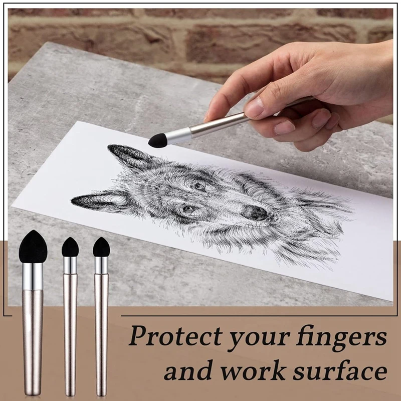 Kit de pluma de esponja para mezclar artistas, cepillo de esponja para frotamiento de bocetos reutilizable, Kit de herramientas de corrección de dibujo lavable, 3 tamaños, 6 uds.
