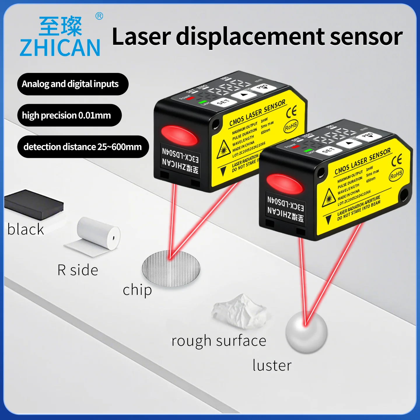 ZHICAN E3CX High Precision Laser Displacement Sensor Compatible with Panasonic HG-C Analog Output RS485 Distance Measurement