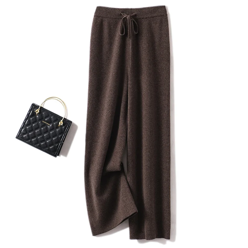 ANGEL Autumn Winter Women's Pure Wool Wide Leg Pants Basic Soft Casual Trousers 100% Merino Wool Knitwear Korean Popular Pants