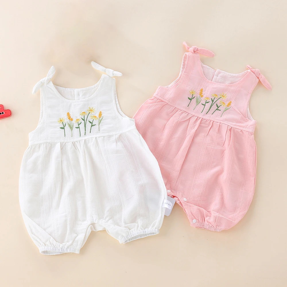 MILANCEL New Summer Girls Rompers 0-24M Baby Infant Cute Embroidered Flowers Jumpsuit Toddler Sweet Thin Style Outwear