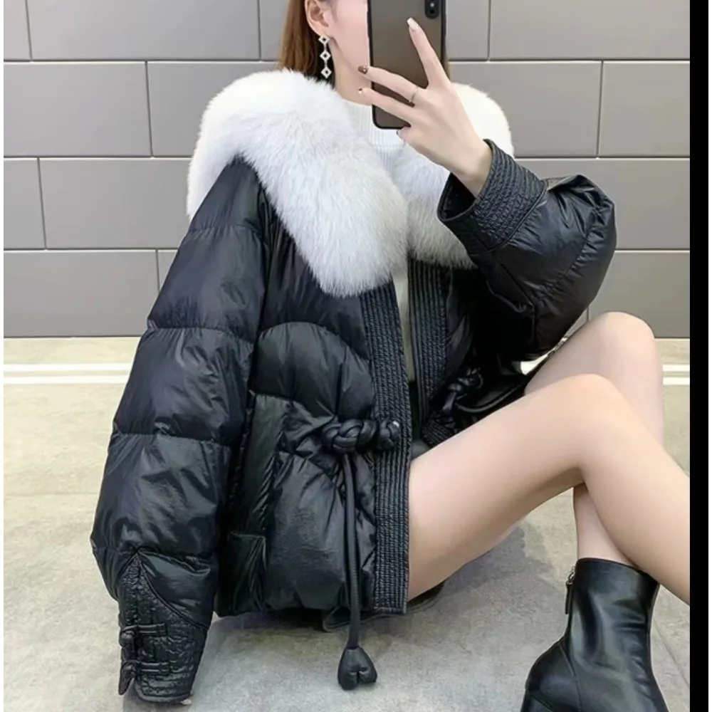 2024 Down Jacket Women Large Natural Real Fox Fur Collar Warm Coat New Fashion Thick Snow Windproof Parkas Female