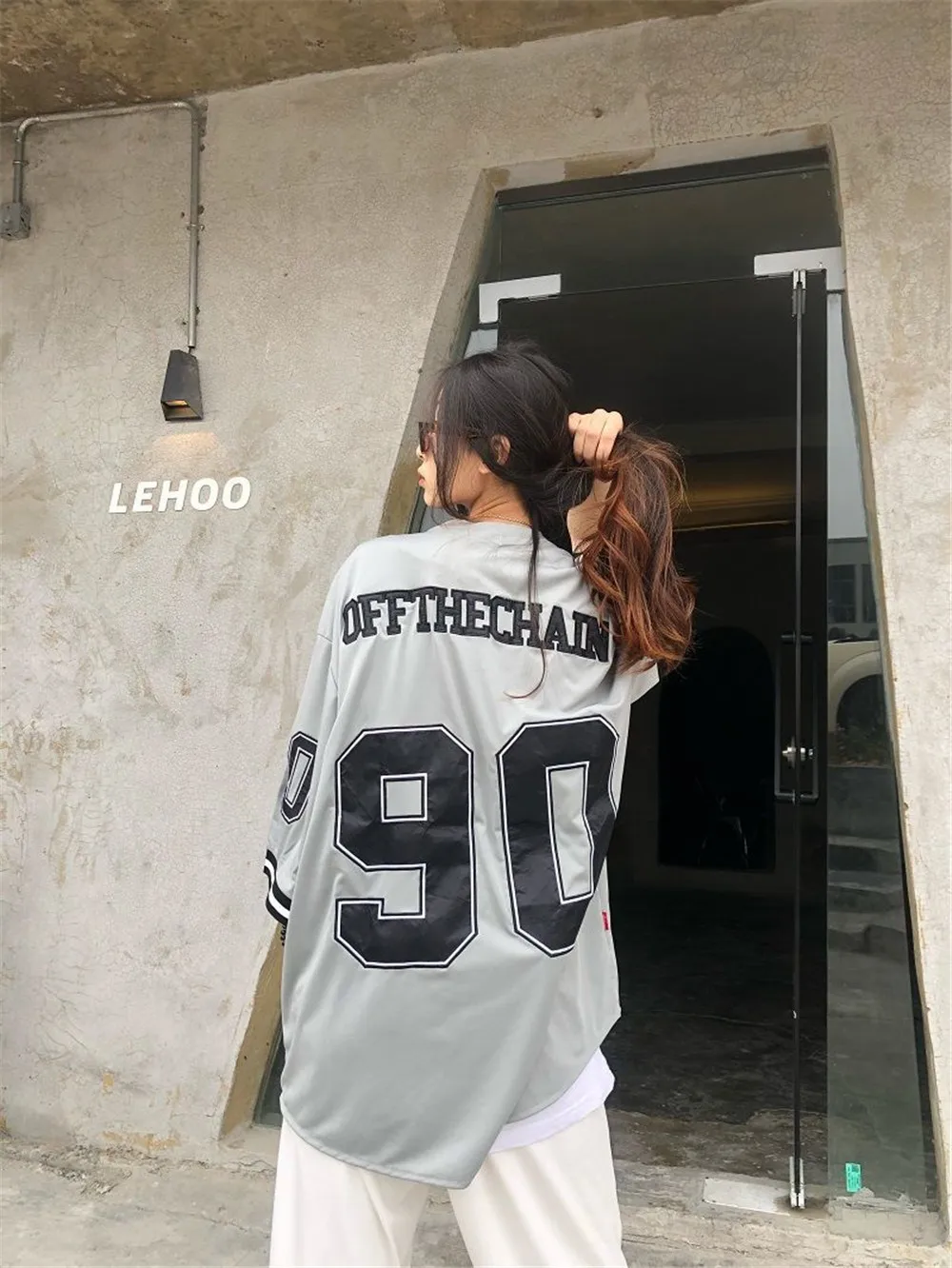 Women Fashion Trend Button Streetwear Sport Top Baseball Tshirt Number 90 Oversized Casual Training Tee Baseball Jersey