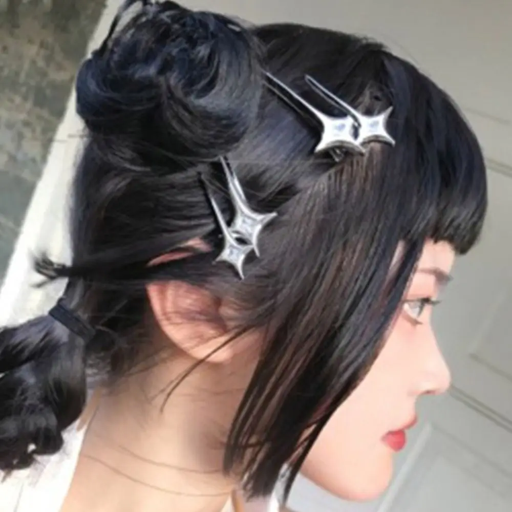 Y2K Star Cross Hair Clips Cool Crystal Sliver Hairpins Bobby Pins Sweet Cute Metal Hair Accessories for Girls Women Gifts