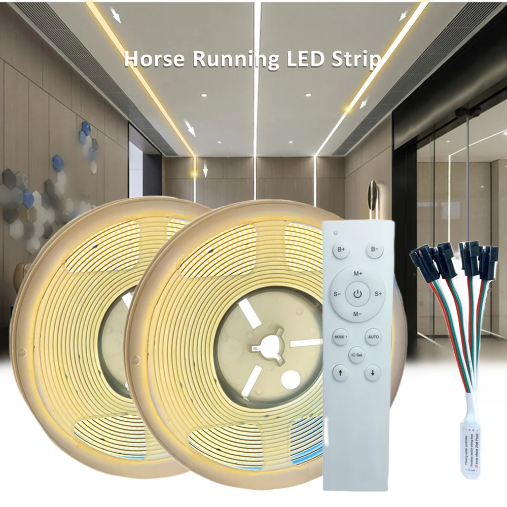 

COB Horse Race LED Strip DC24V 360led/m WS2811 IC Running Water Flowing Tape Lamp Wireless Remote Control 10-20M Linear Lighting