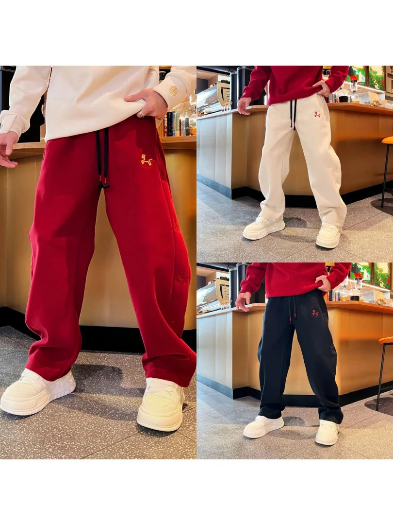 

Cloud Men's Winter Thiened Straight Leg Color Blo Casual Pants Faionable Trendy Individuali Sweatpants for Youth