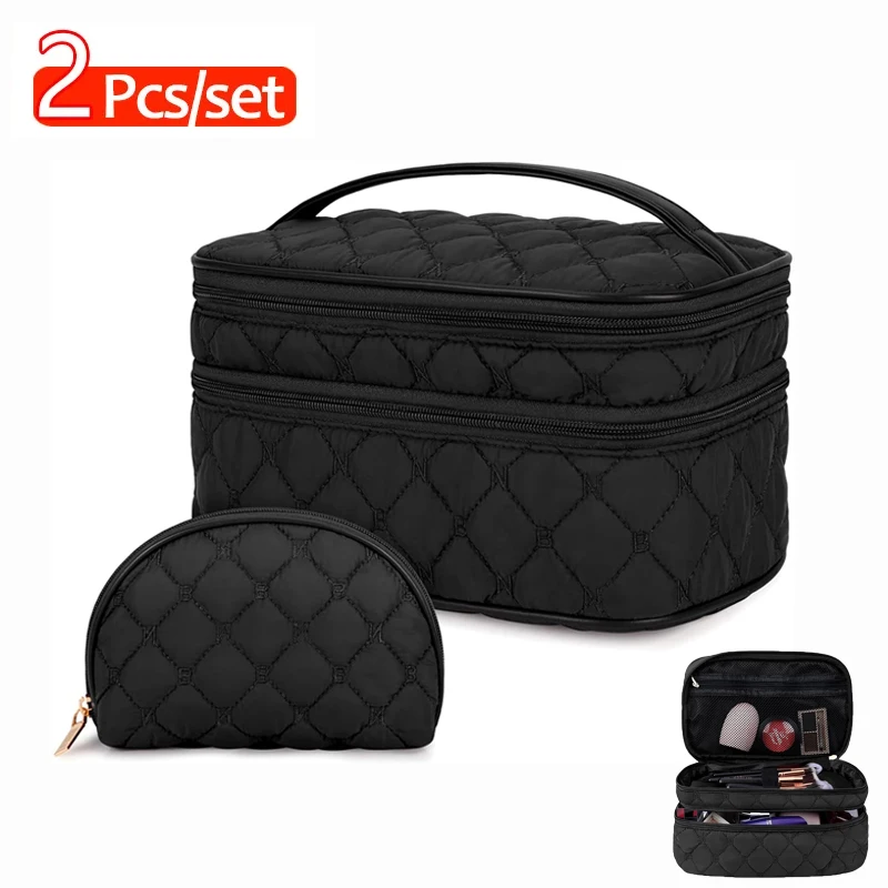 Borsa per il trucco nuly da 2 pezzi borsa per cosmetici da viaggio portatile con manico borsa per il trucco impermeabile da toilette a doppio strato