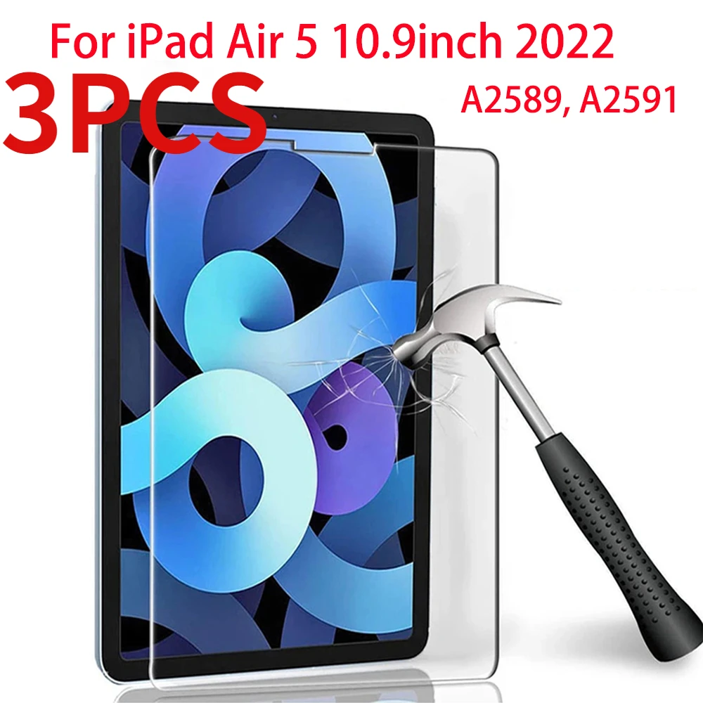 

3PCS 9H Tempered Glass Screen Protector For iPad Air 5 10.9 In 2022 A2589 A2591 Tablet Anti Scratch Bubble Free Protective Film