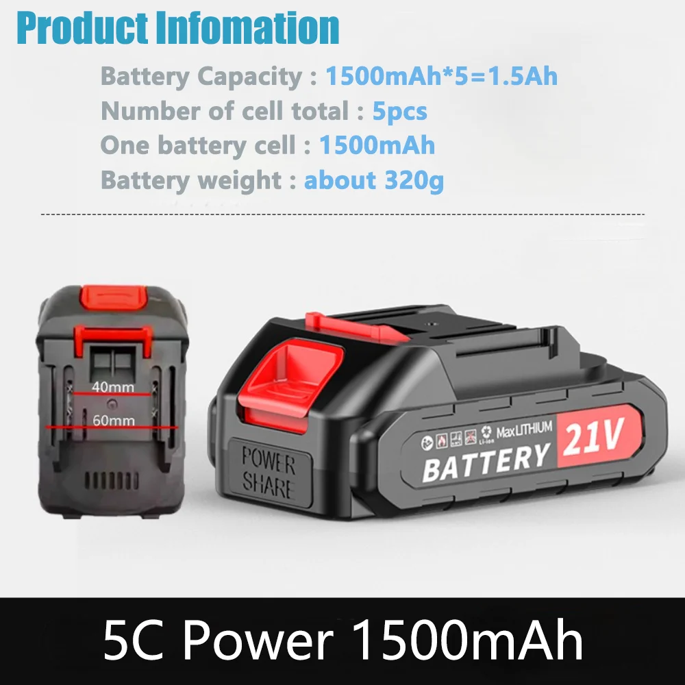 100% Real Capacity 21V 5C Power Rechargeable Battery 18V 1500mAh Lithium Ion Battery for Makita Electric Power Tool Battery