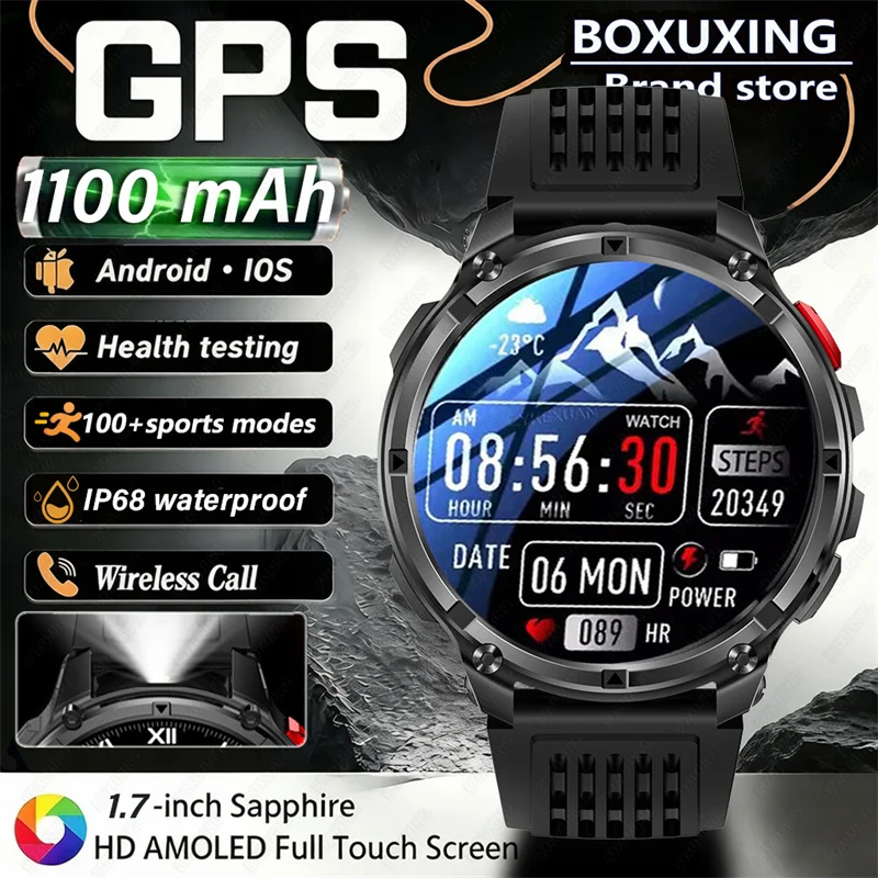 2026 New 1100mAh Large Battery GPS Outdoor Smart Watch 1.7inch AMOLED 10ATM Waterproof Bracelet Call Sports Men Fitness Watches