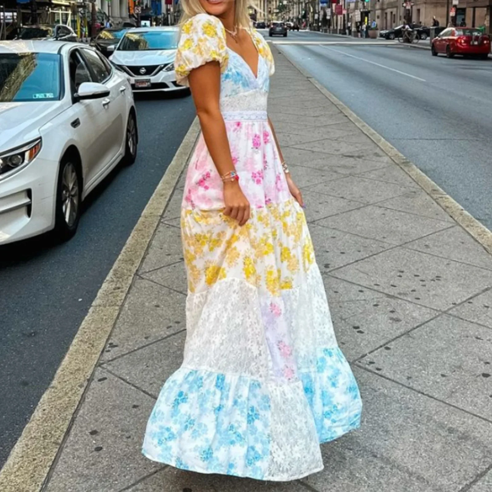 

2025 African Dresses For Women Sexy Long Lace Maxi Dress Summer Slim Backless Elegant Fashion Print Swing Dress Africa Clothing