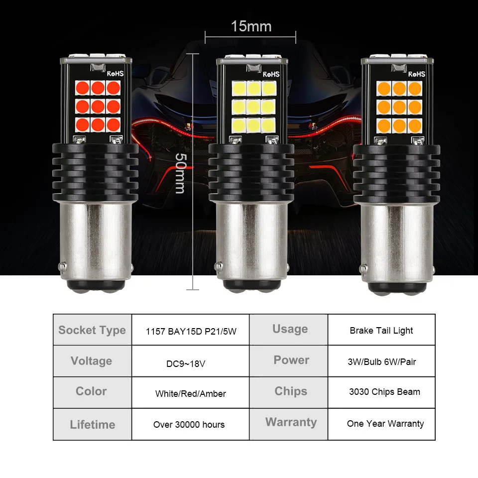 NLpearl 2PCS 1157 1156 BA15S P21W P21/5w W16W Led 3030SMD CANBUS NO ERROR Car Tail Bulb Brake Light Auto Backup Reverse Lamp