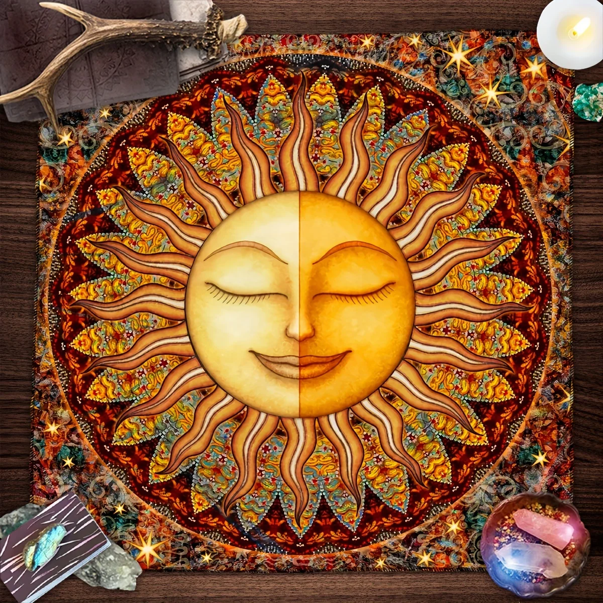 1pc Tarot Sun Astrology Mandala Divination Tablecloth, Witchcraft Oracle Tarot Spread Mat, Universal Holiday Decor
