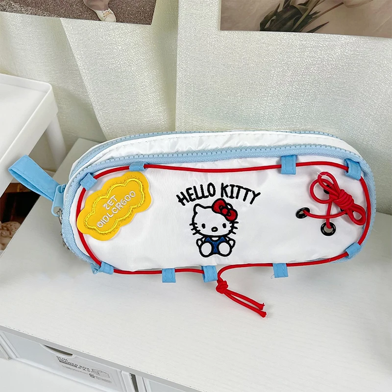 Śliczny sznurek Hello Kitty haftowany piórnik kosmetyczka o dużej pojemności etui na długopis pudełko do przechowywania artykułów piśmienniczych przybory szkolne