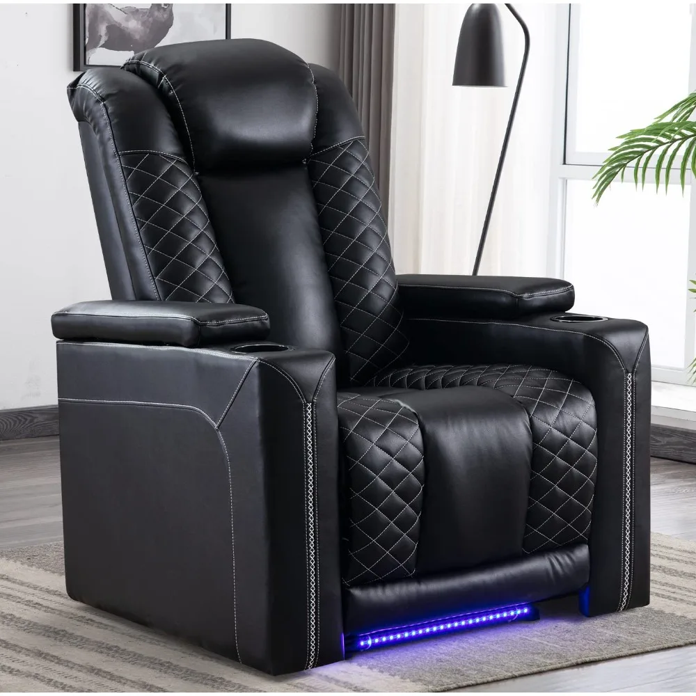 

Electric Power Recliner Chairs with USB Ports and Cup Holders, Leather Home Theater Seating Recliner with Hidden Arm Storage