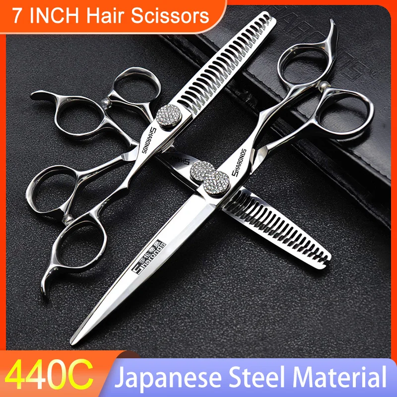 6/7 inch barber scissors Genuine 440C Japanese Steel Hair Scissors Left Handle Hairdressing Scissors Right Handle Barber Shears