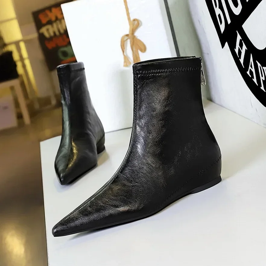 BIGTREE Boots 2025 Winter Fashion Pointed Toe Women Ankle Boots Modern SHort Shoes Wedges Heel Party Ladies Pumps Zapatos Mujer