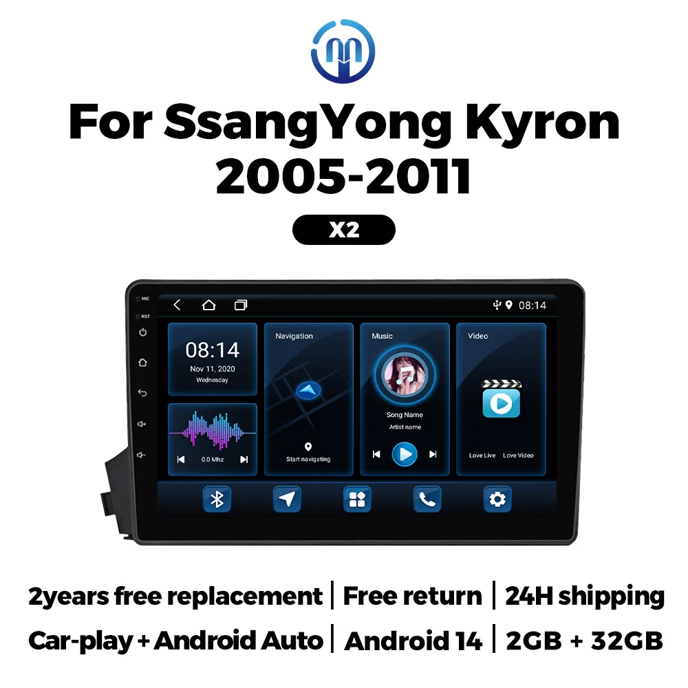 

9-дюймовая автомагнитола CarPlay для SsangYong Kyron 2005-2011, мультимедийный видеоплеер, навигация, Wi-Fi, 2DIN, GPS-рекордер, Bluetooth, головное устройство