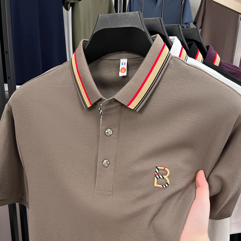 Summer New Trendy Men Polo Shirt Fashion Letter Pattern Gentleman Top Busine Elite Commuter Short Sleeve Comfort Simple Tshirt