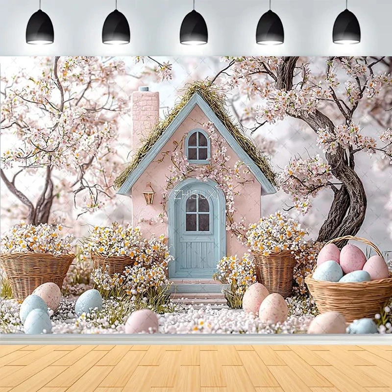 อุปกรณ์ตกแต่งงานปาร์ตี้อีสเตอร์ สวนฤดูใบไม้ผลิ อุปกรณ์ประกอบฉากถ่ายภาพเด็ก กระต่าย ไข่หลากสี พื้นหลังถ่ายภาพทารกแรกเกิด FH-34