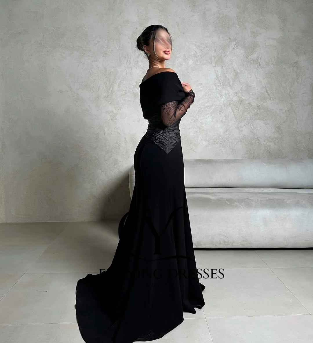 فساتين سهرة برقبة قارب من CUYUN وأكمام دانتيل شبه حورية البحر فساتين مناسبات رسمية مخصصة للحفلات الراقصة في دبي السعودية