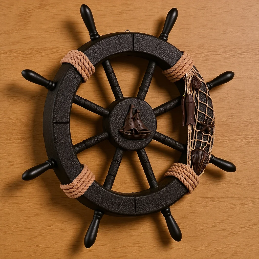 

Mediterranean Wooden Rudder Wall Hanging Boat Steering Wheel Ornament Nautical Rustic Style Decorative Pendant for Home