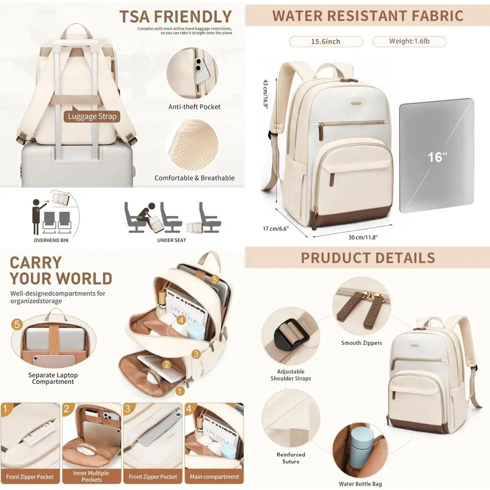 

Women's 16 Laptop Backpack, Apricot, Large Capacity for College, Casual Daypack or Travel
