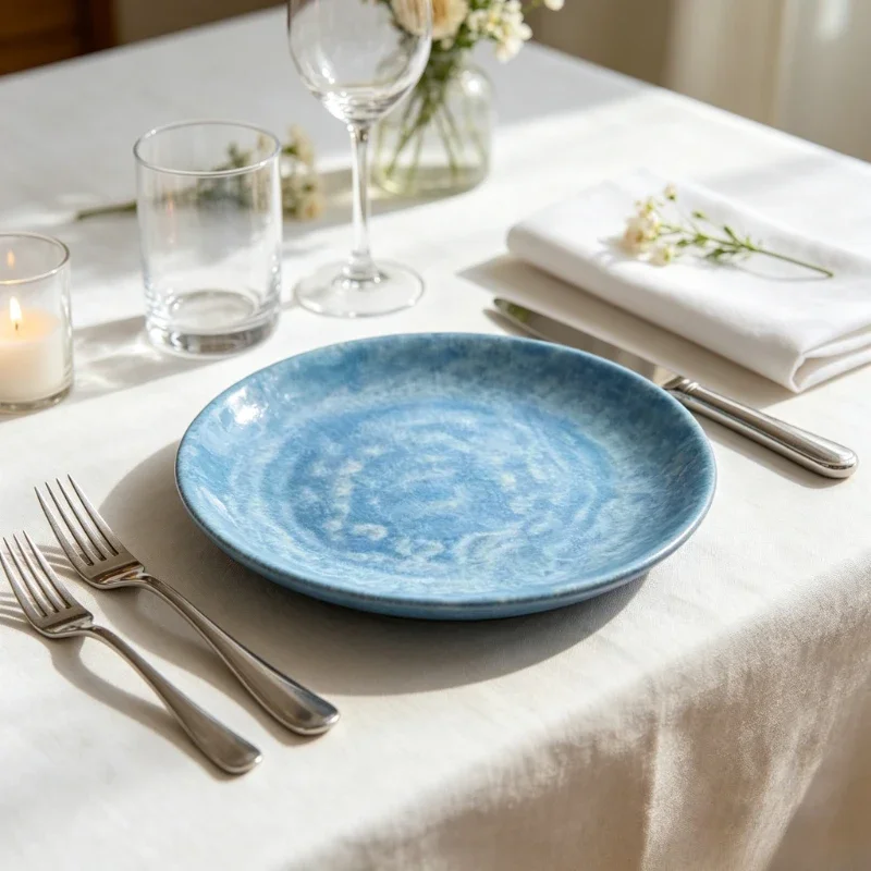 1pc Circular Underglaze Color Dish with High Aesthetic Texture Household Kitchen Appliance