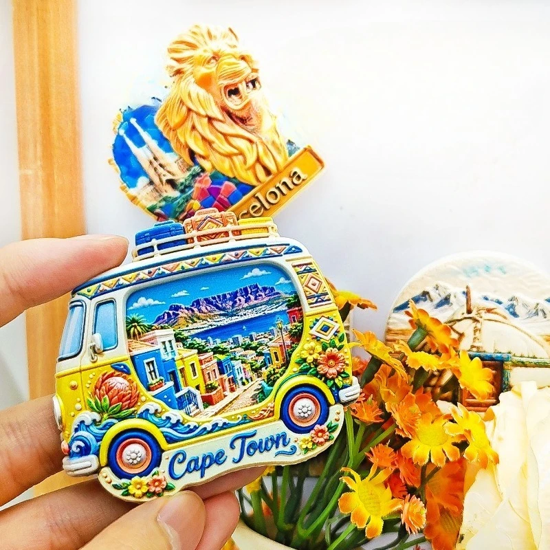 Cape Town Retro Bus Fridge Magnet - Vibrant 3D South African Souvenir Unique African Travel Gift for Urban & Coastal Decor