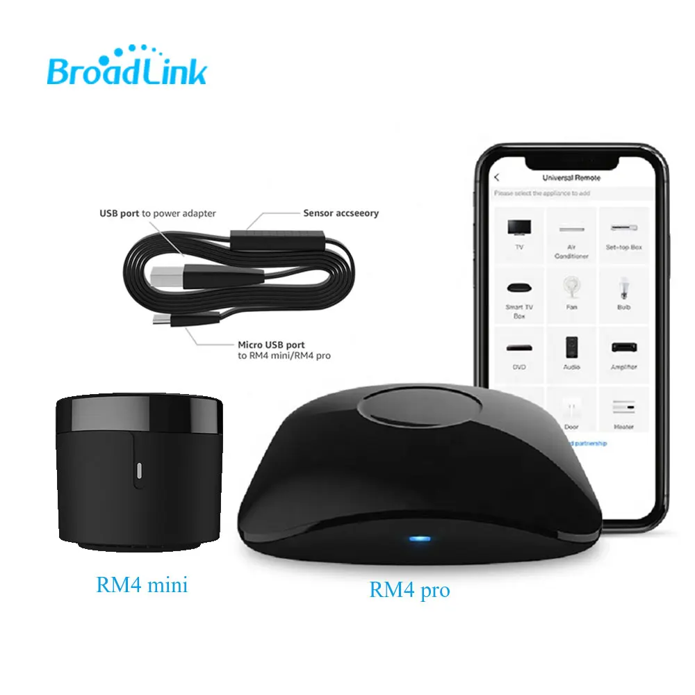 Broadlink RM4 Pro/MINI/HTS2 IR Remote Controller Air Conditioning TV Set-top Box Temperature Humidity Sensor HTS2 with Alexa