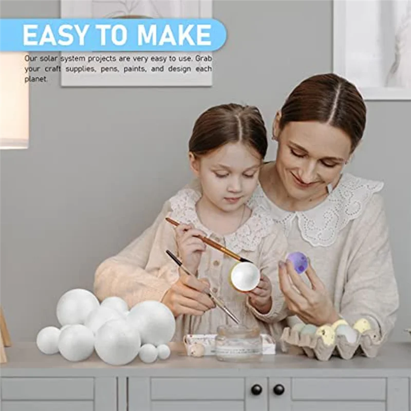 Solar System Project Kit, PlanetModel Crafts 14 Mixed Sized Polystyrene Spheres Balls for School Science Projects