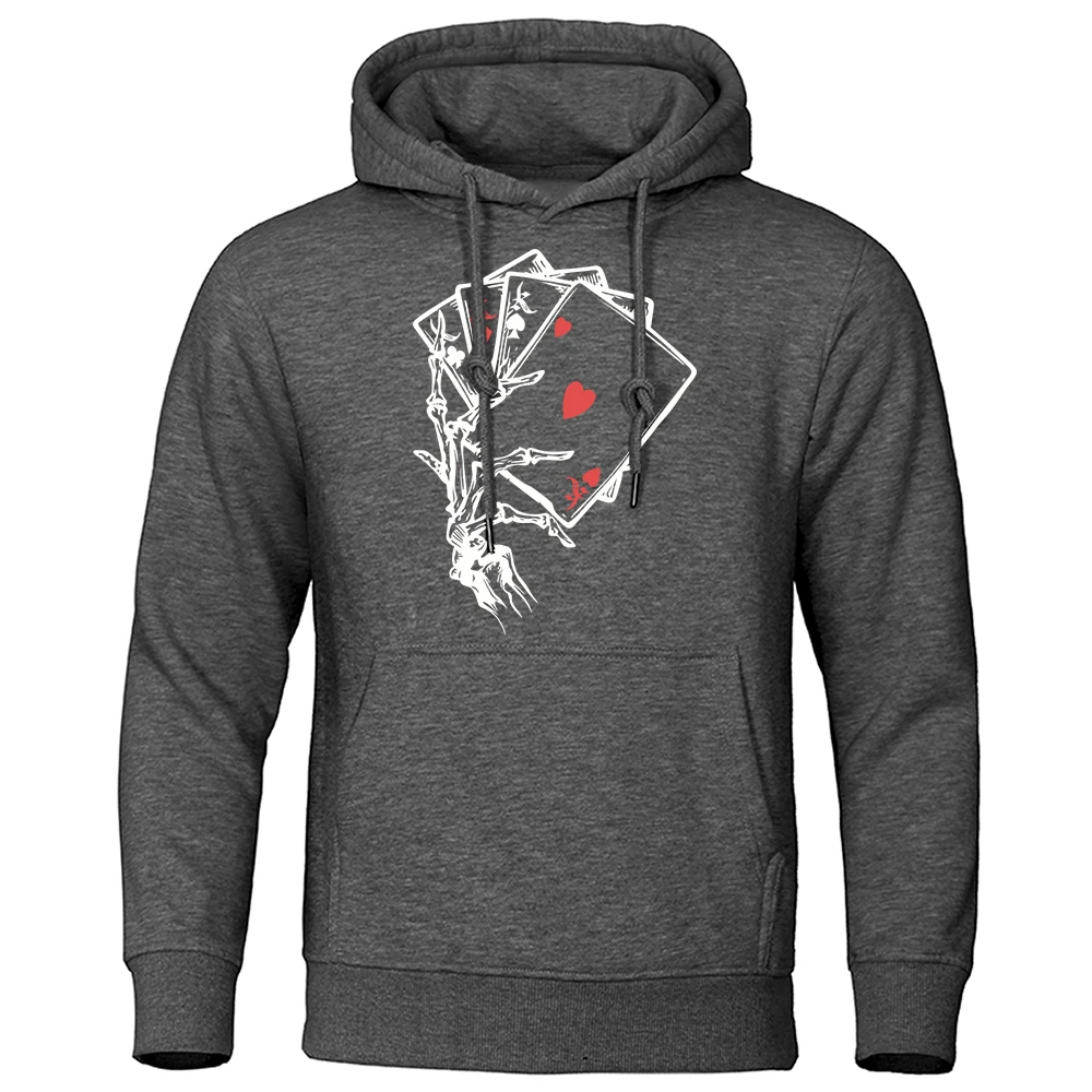 Skull Holding Playing Cards Hoody Men Women Casual Crewneck Hoodies Fashion Loose Clothes Fleece Pullover Sweatshirt Couple