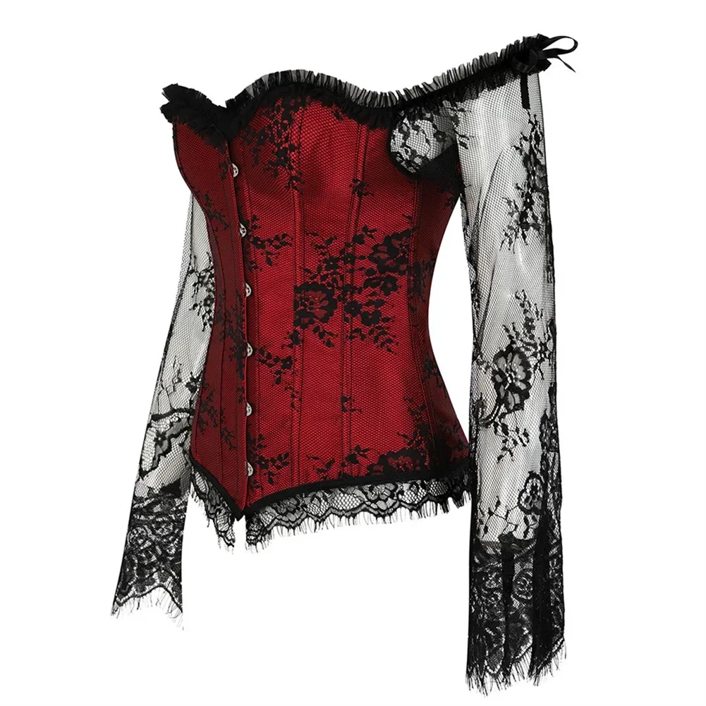 Women\'s Corset Gothic Style Corsets Lace-up Bustier with Sleeves Breathable Bodyshaper Corsetto Medieval Dance Party Costumes