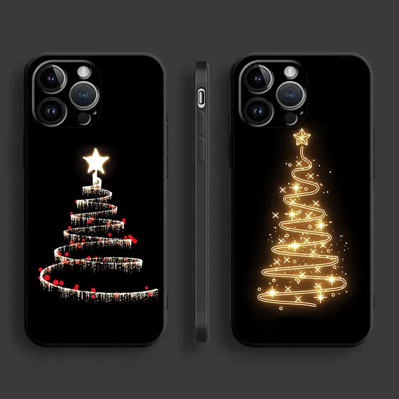 Merry Christmas Line Tree Phone Case for Apple iPhone 16 15 pro max XR 14 13 12 Mini 11 XS XR X 7 8 plus Silicone Back Cover