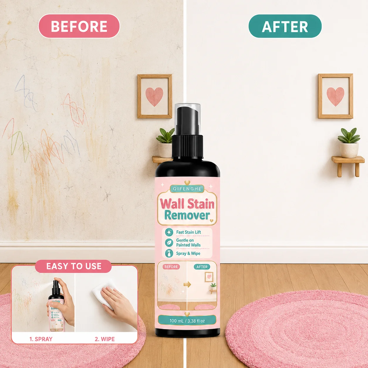Hydrogen Peroxide Multi-Surface Cleaner Spray – Removes Stains, Black Spots & Odors, Safe for Kitchen, Bathroom & Tile