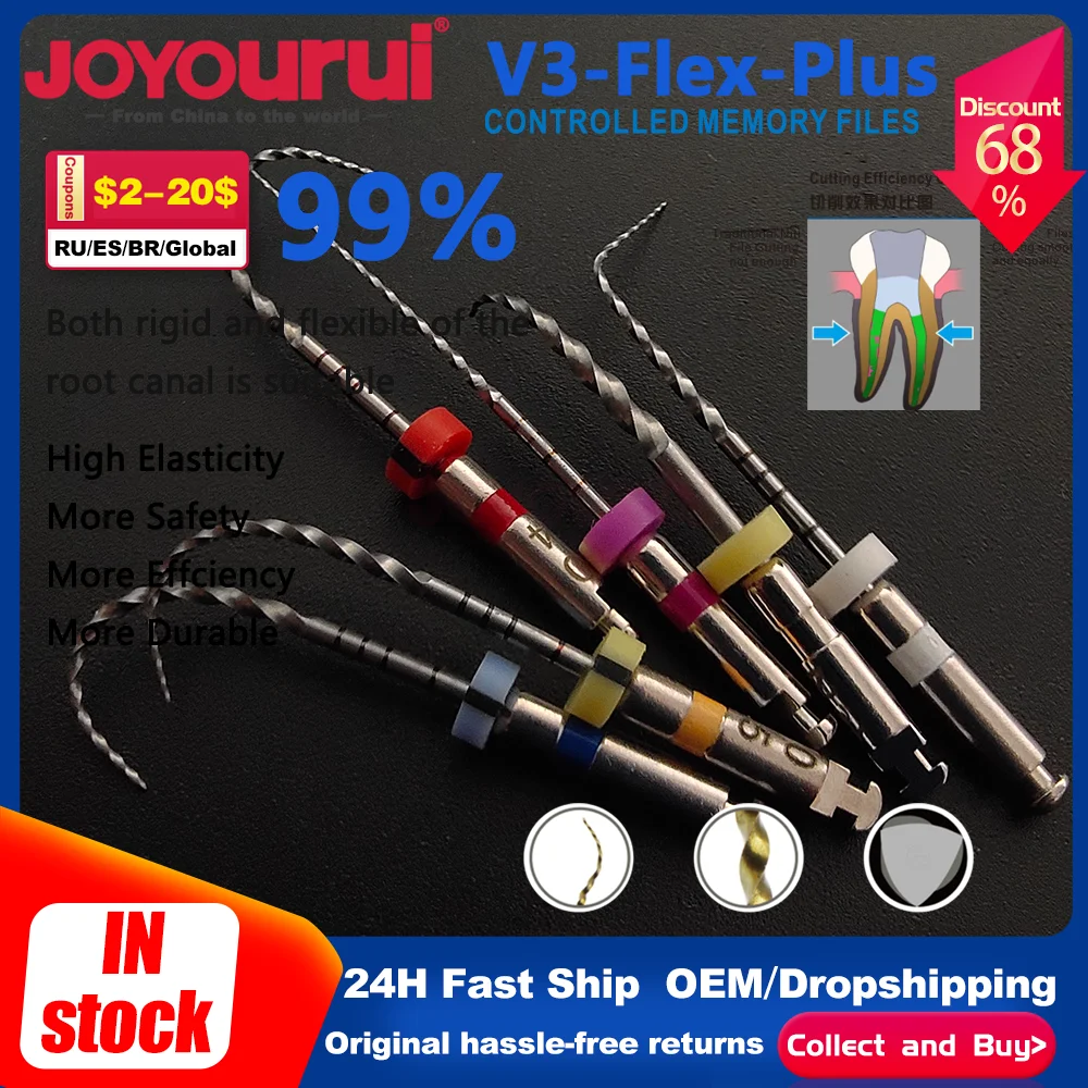 

6pcs/pack 25mm/31Dental File Root canvas 04tape Endodontic File Gold Heat Flex Plus Files Rotary File Flexible Dental Materials