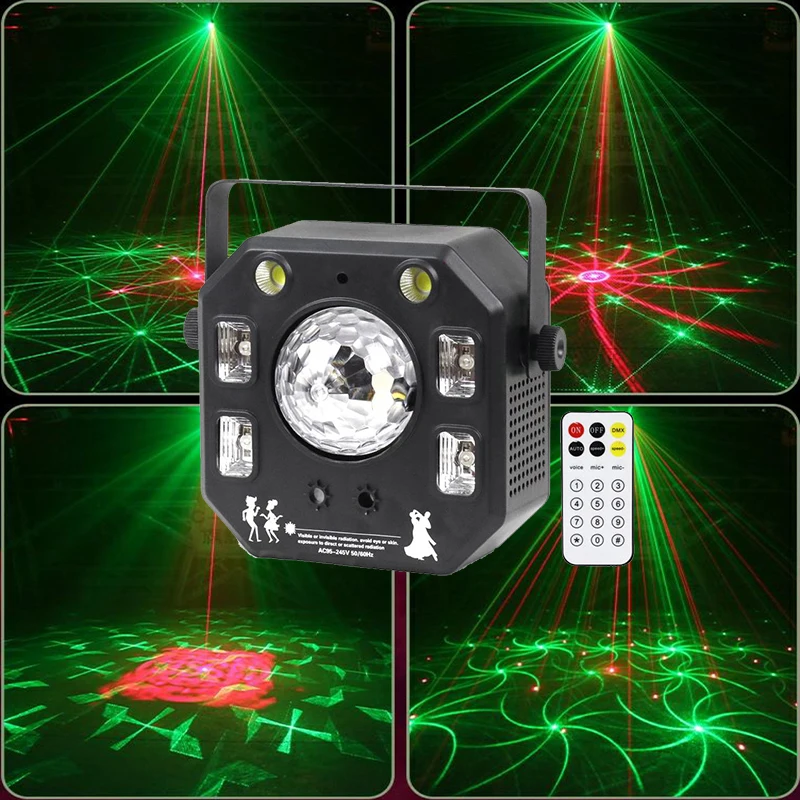 Party Light Led Crystal Magic Ball Led Color Red Green Laser UV Strobe Light Remote Control 4 In 1 Effect For Disco Night Club