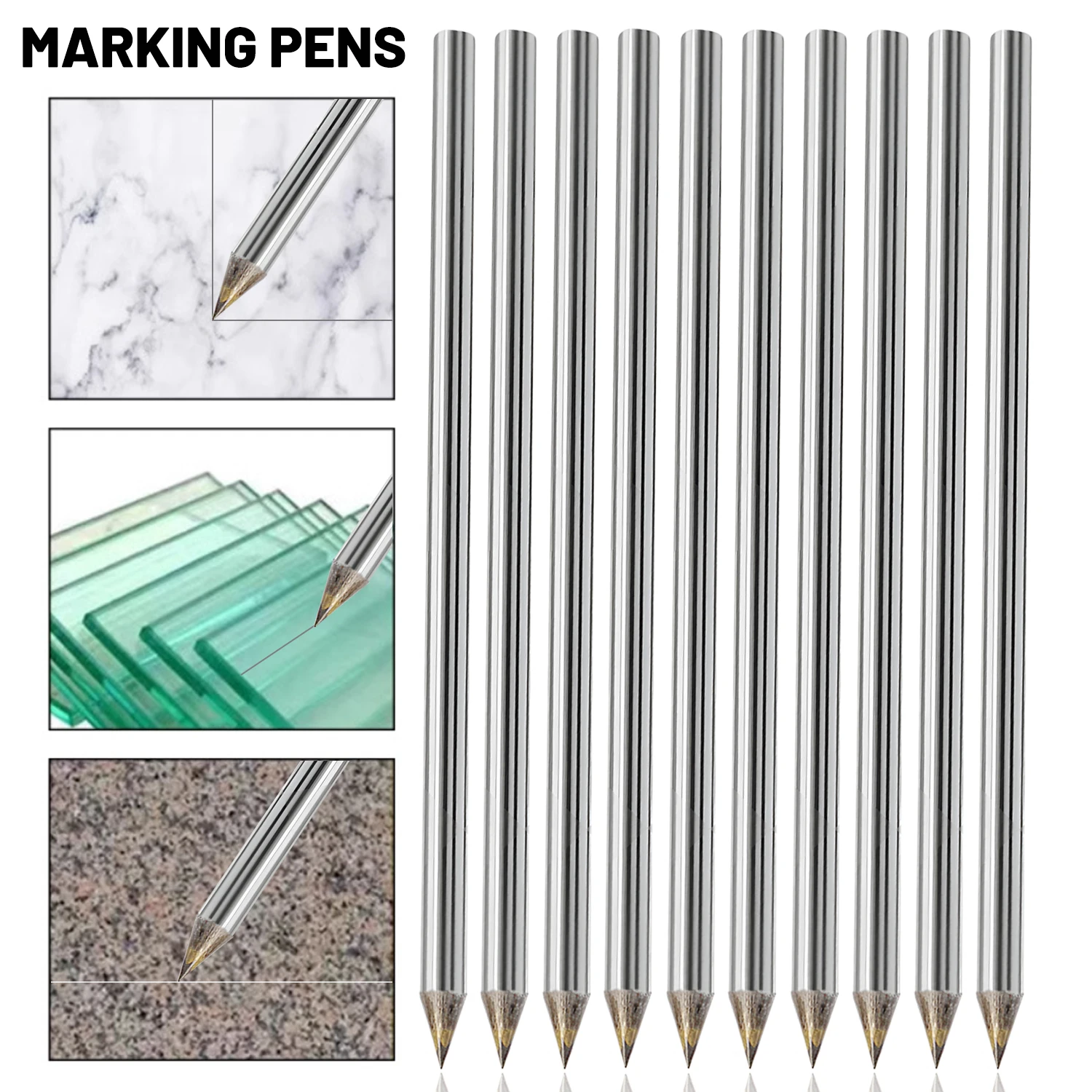 10/1x Carbide Scriber Pens Single Head Alloy Scribe Pen Woodworking Lettering Hand Tool for Metal Wood Glass Tile Cutting Marker