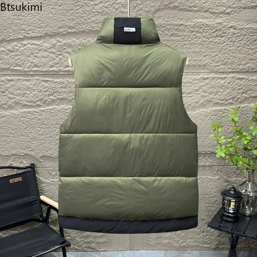 New Men's Casual Warm Sleeveless Vest Coats Mock Neck Thicken Windproof Jackets Winter Colorblock Down Cotton Vest Men and Women