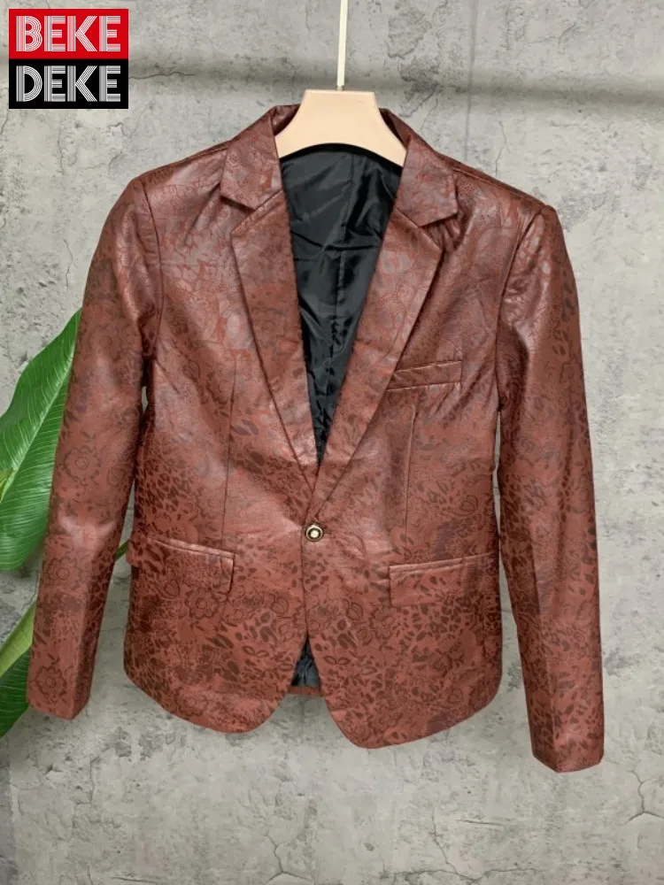 

Spring Men Printed Waterproof Blazers Youthful Style Loose Single Breasted Suit Jacket Coat Fashion Casual Outerwear Hot Sale