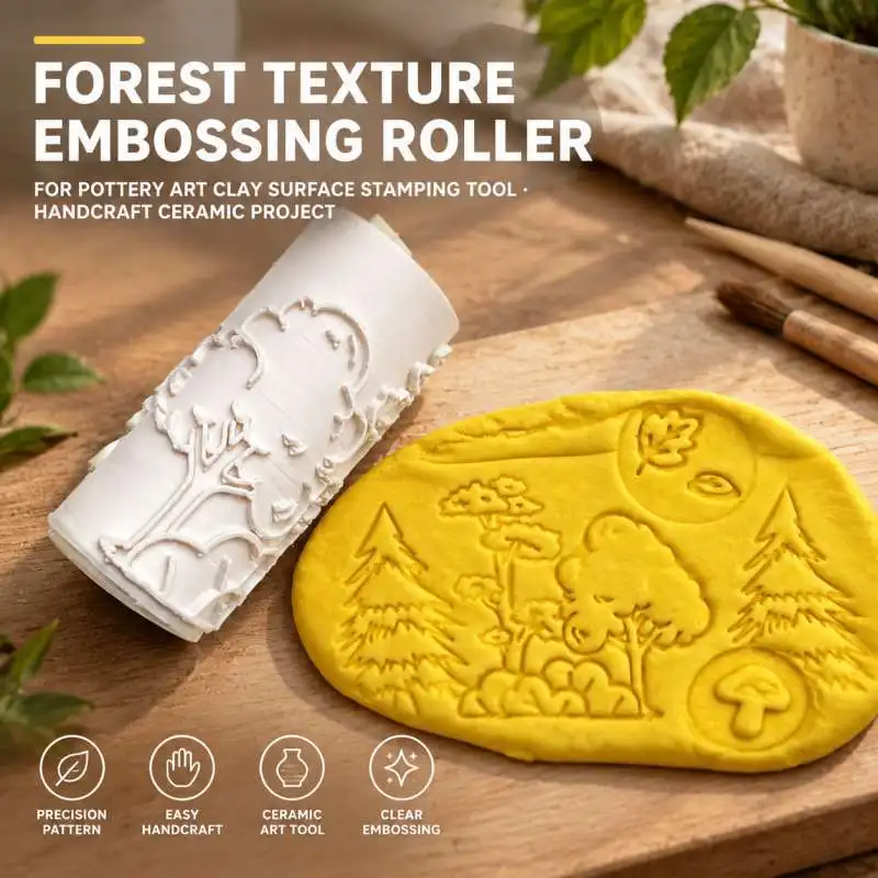 Forest Texture Embossing Roller For Pottery Art Clay Surface Stamping Tool For Handcraft Ceramic Project